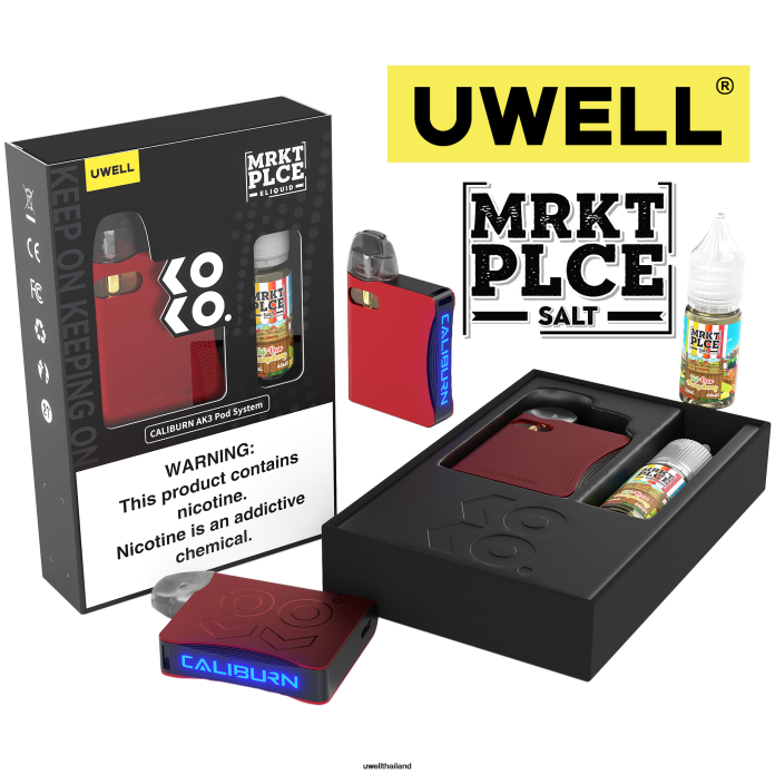 UWELL CALIBURN AK3 ชุด + a3s 0.8ohm พ็อด (x2) + daddy's vapour 10ml เกลือ 50 มก. VPTB241 crl: สีชมพู/flv: น้ำมะนาวพันช์สีชมพู 50มก - UWELL Vape Kit