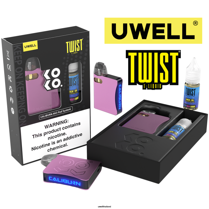 UWELL CALIBURN AK3 ชุด + a3s 0.8ohm พ็อด (x2) + daddy's vapour 10ml เกลือ 50 มก. VPTB241 crl: สีชมพู/flv: น้ำมะนาวพันช์สีชมพู 50มก - UWELL Vape Kit