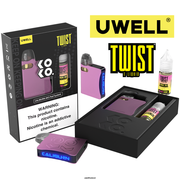 UWELL CALIBURN AK3 ชุด + a3s 0.8ohm พ็อด (x2) + daddy's vapour 10ml เกลือ 50 มก. VPTB242 crl: สีฟ้า/flv: เปปเปอร์มินต์ 50มก - UWELL Vape Flavours